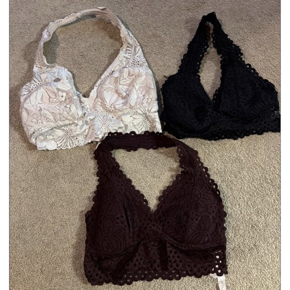 Aerie Women's Pale Pink/black/Burgundy Lace Bralettes Size Small